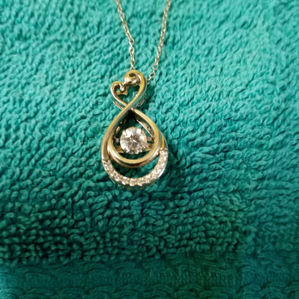 Gold and Silver Infinity Pendant Necklace with Crystal